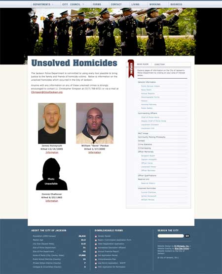 Jackson Police Department Website listing unsolved murders